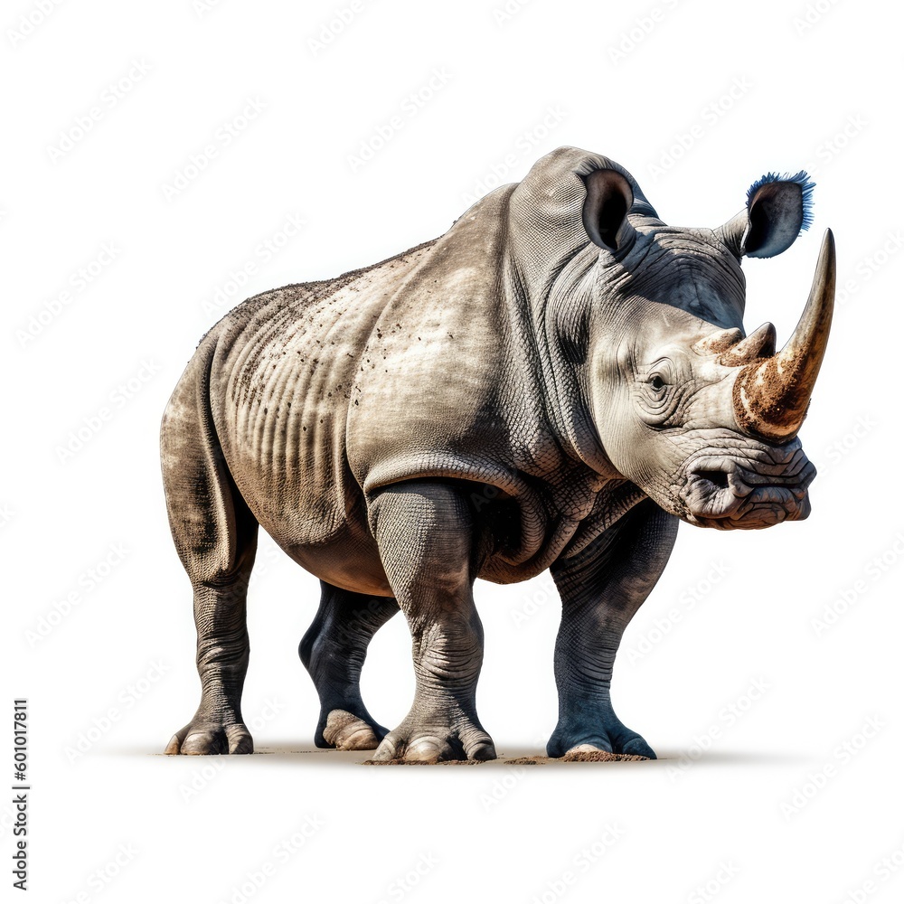 Fototapeta premium standing rhinoceros isolated on a white background. generative AI