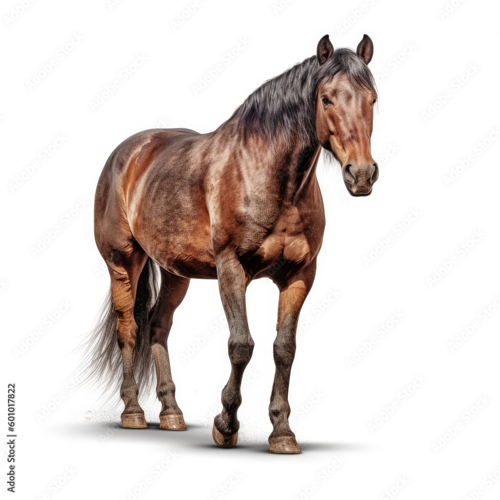 Obraz premium brown horse walking on white background