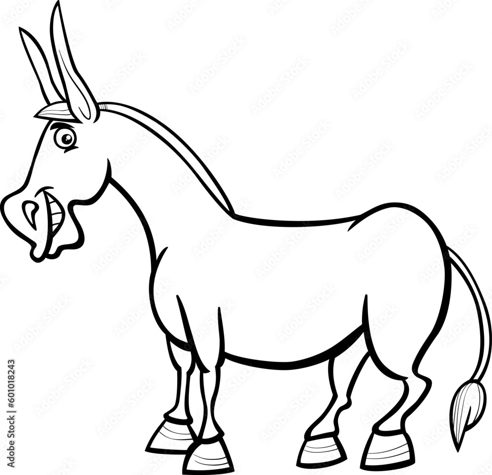 Fototapeta premium funny cartoon donkey farm animal character coloring page