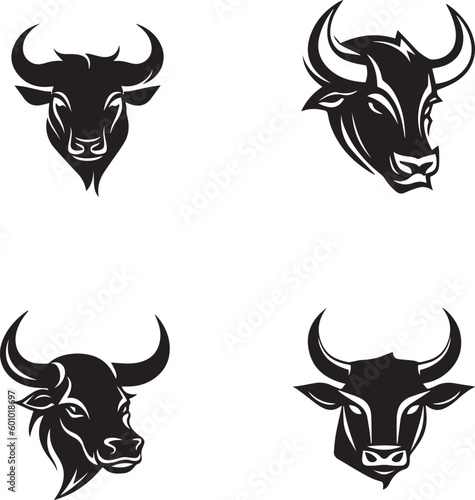 Bull head logo icon set, bull logo isolated on a white background, SVG, Vector, Illustration.
