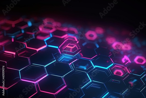 abstract futuristic background with pink blue glowing neon moving high speed wave lines honeycomb and bokeh lights. Data transfer concept Fantastic wallpaper, Ai Generative