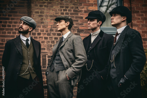 A group of men in Peaky Blinders style. Generative AI