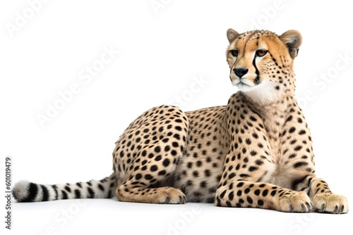 Cheetah isolated on white background. Photorealistic generative art.