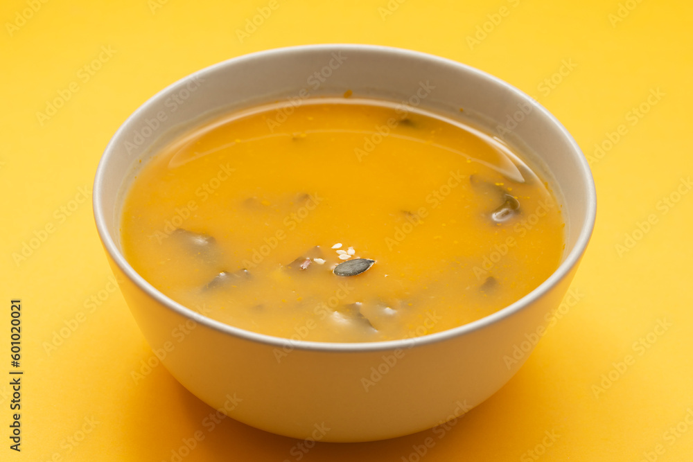 Vegetable cream soup with spinach in small bowl Vegetable cream soup with spinach in small bowl
