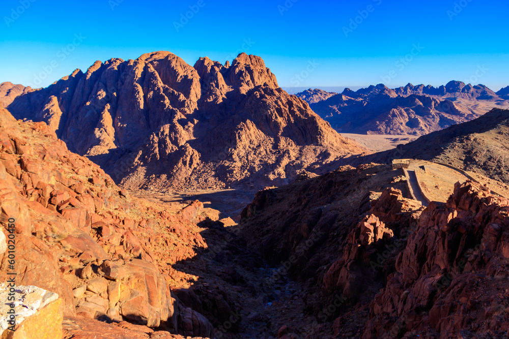 View of the rocky Sinai mountains and desert in Egypt