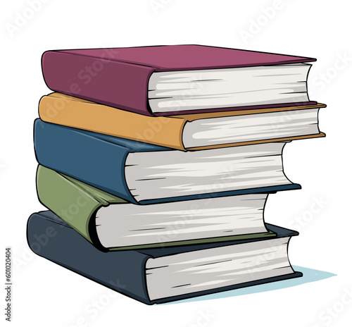 stack of books. pile of closed textbooks in color cover. college, university or school book. vector illustration isolated on white background. colored realistic graphic symbol. pile of shame.