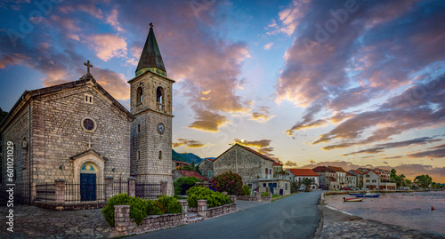 Old architecture in Tivat, Montenegro. Kotor bay, Adriatic sea. Catholic Church of Saint Roch  in Donja Lastva village. Montenegro, Kotor Bay, Tivat photo