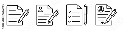 Document line icons set. Checklist, report, survey editable stroke outline vector icons set. Vector illustration.