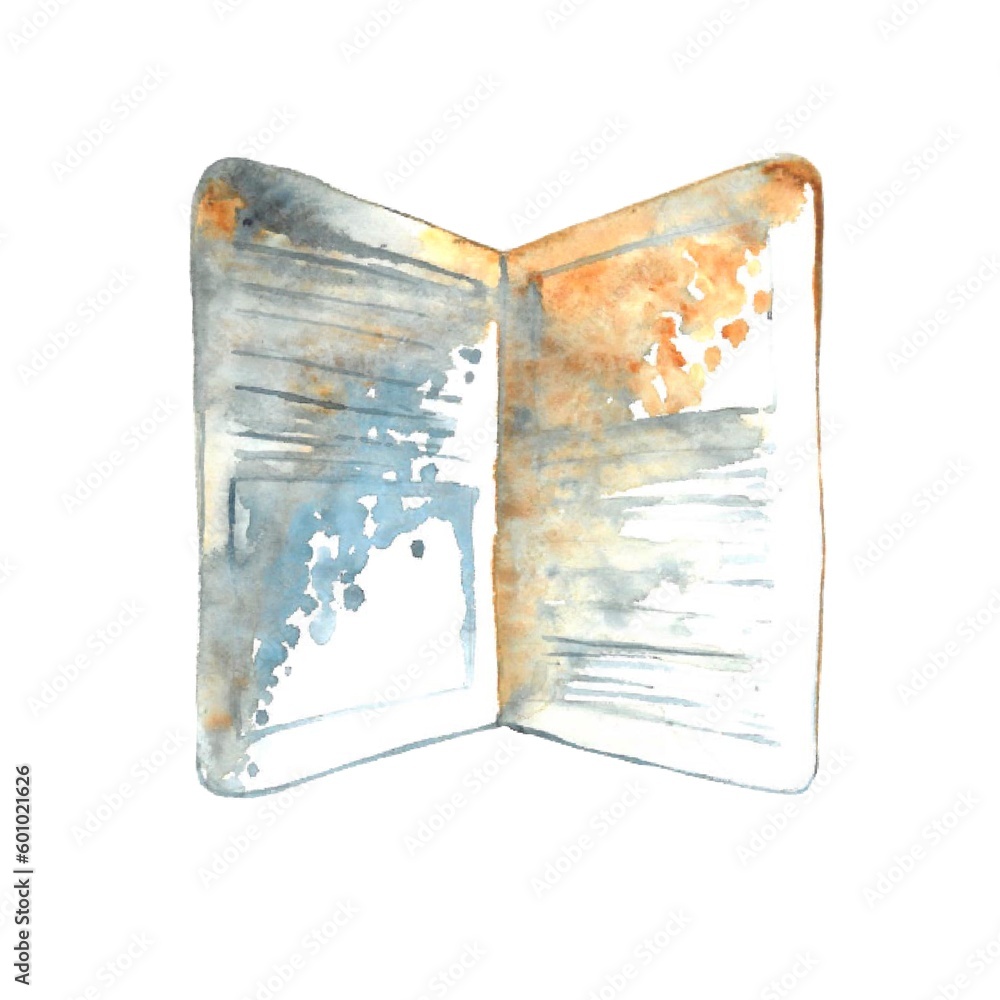 isolated watercolor hand drawn book, magazine, sketchbook, travel journal, illustration in retro colors isolated watercolor hand drawn book, magazine, sketchbook, travel journal, illustration in retro colors