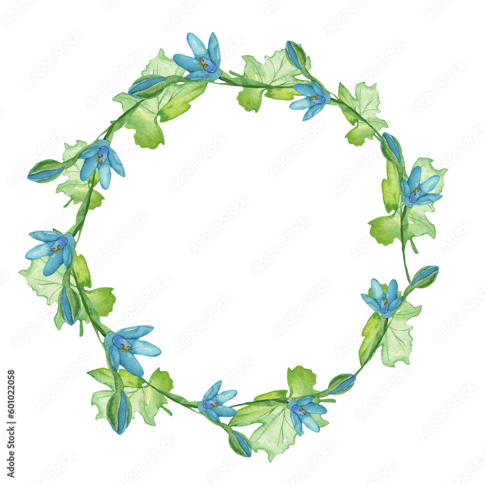 Fototapeta premium Watercolor frame - illustration with leaf elements, for wedding stationery, congratulations, wallpapers, and more on white background.