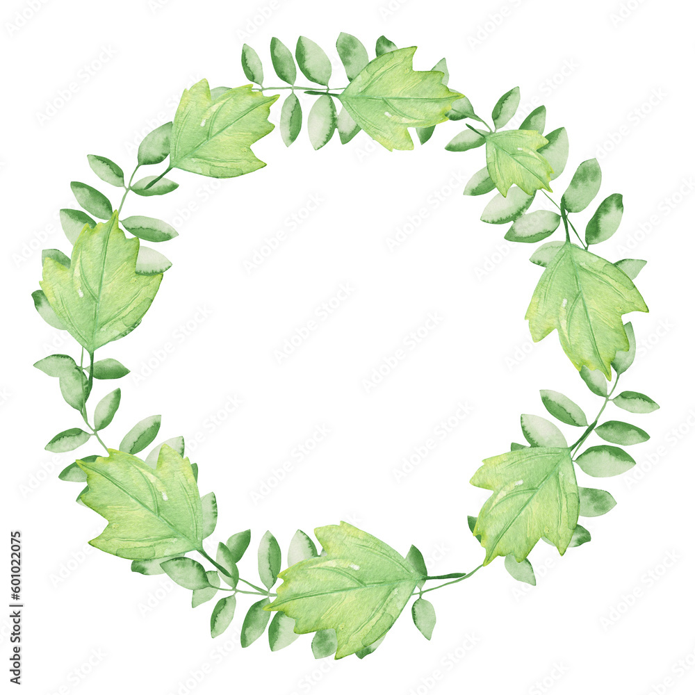 Naklejka premium Watercolor frame - illustration with leaf elements, for wedding stationery, congratulations, wallpapers, and more on white background.