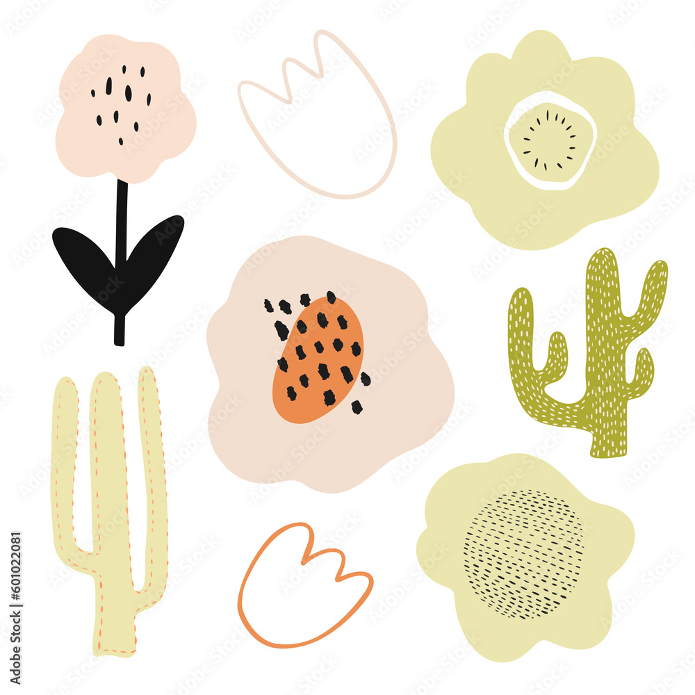 Set of abstract doodle mexican illustrations. Flowers and cacti. Festive design elements. Hand drawn. Isolated on white background. Set of abstract doodle mexican illustrations. Flowers and cacti. Festive design elements. Hand drawn. Isolated on white background.