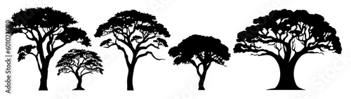Africa Safari savanna trees Set Collection Icons for logo - Black silhouette of tree symbols  isolated on white background  Generative AI 