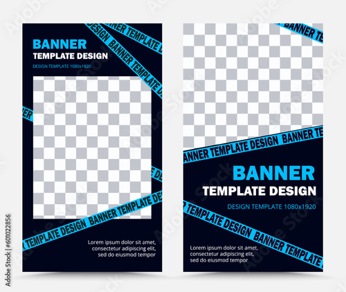 Design of vector banner templates with blue tapes