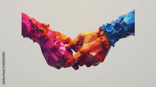 Two hands shaking low poly colorful