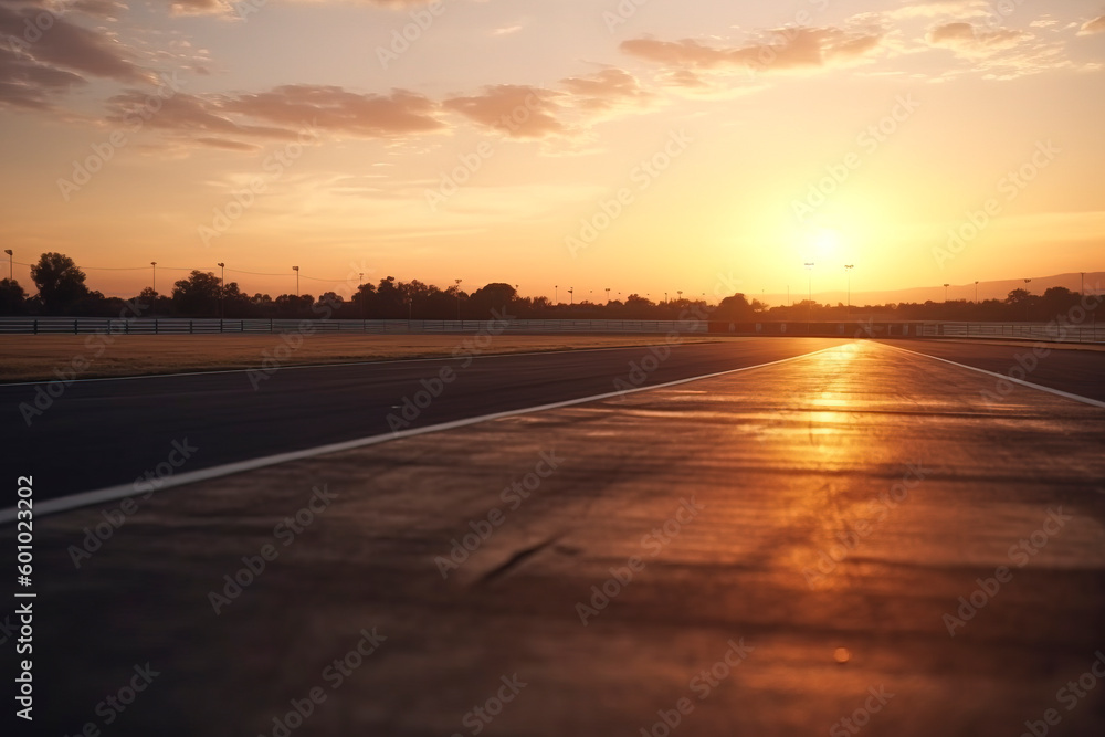 The Perfect Finish: Racing into the Sunset on the Circuit created with Generative AI technology