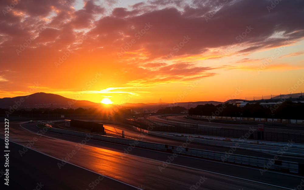 Circuit of Dreams: The Serenity of Racing at Sunset created with Generative AI technology
