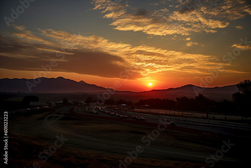 Circuit of Dreams  The Serenity of Racing at Sunset created with Generative AI technology