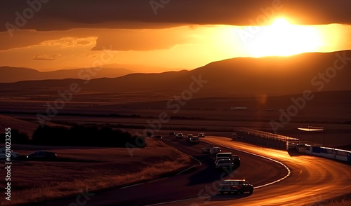 The Perfect Finish: Racing into the Sunset on the Circuit created with Generative AI technology