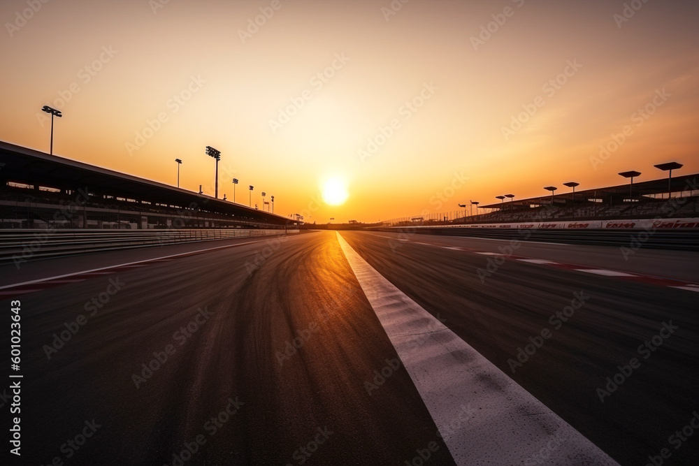 Speeding into the Sunset: The Perfect Setting for a Thrilling Race created with Generative AI technology