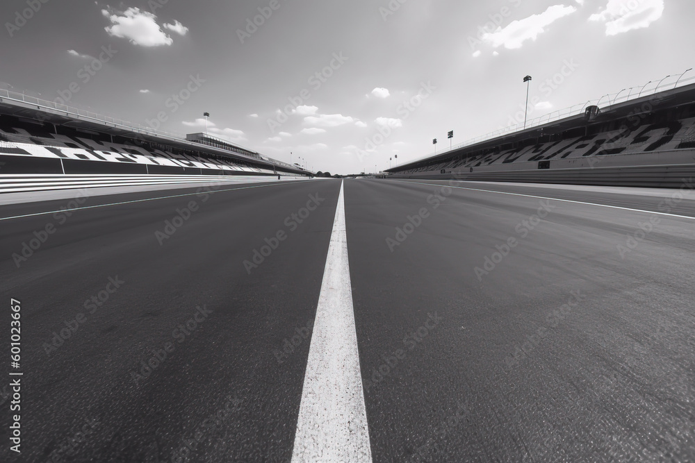 Fototapeta premium The Perfect Finish: Racing into the Sunset on the Circuit created with Generative AI technology