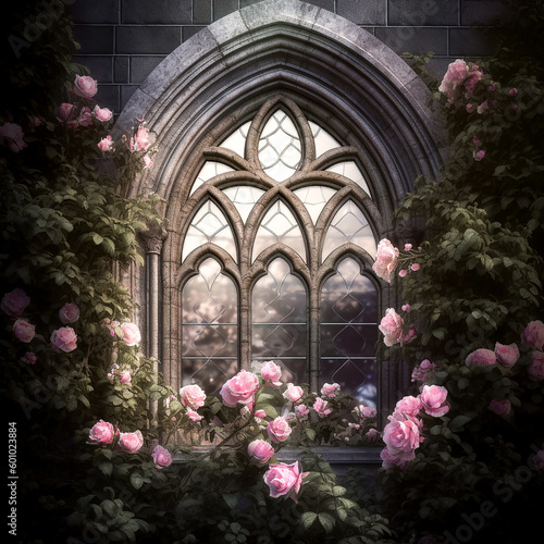 Generative AI: enchanted fairy tale arch with flowers