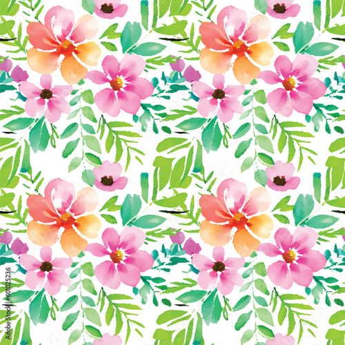 Floral shape watercolor seamless pattern. © Threecorint