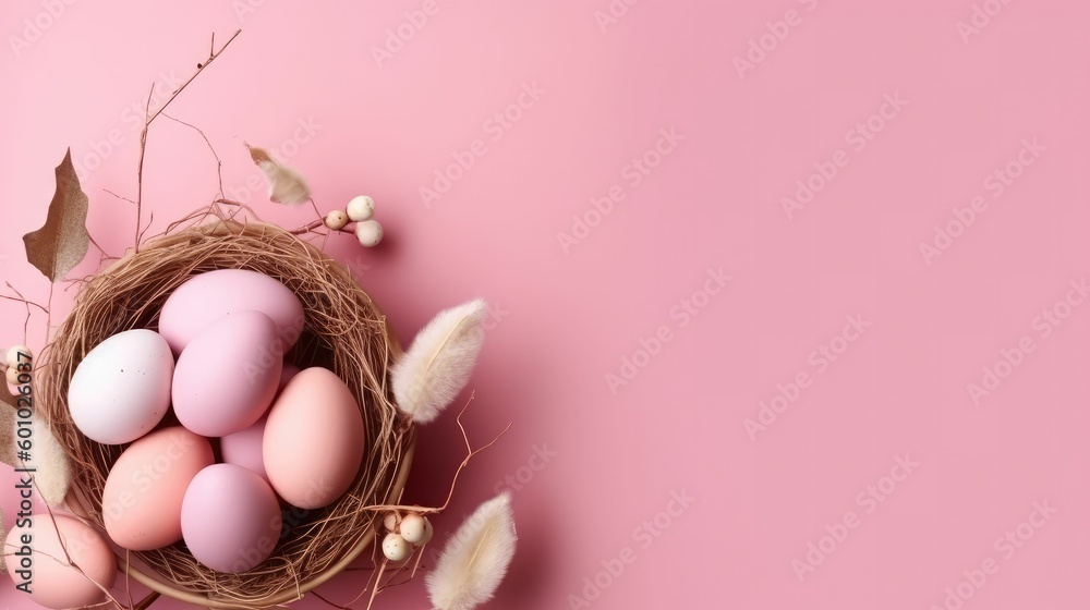 Easter eggs and rabbit ears in the nest Easter eggs and rabbit ears in the nest