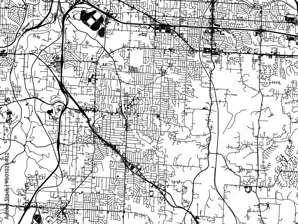 Vector road map of the city of Raytown Missouri in the United States of America on a white