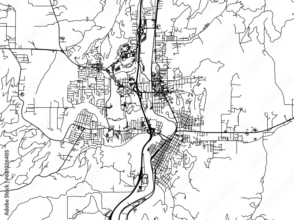 Vector road map of the city of Roseburg Oregon in the United States of