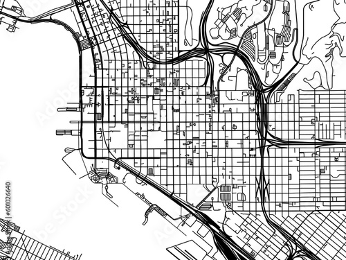 Vector road map of the city of  San Diego Center California in the United States of America on a white background. photo