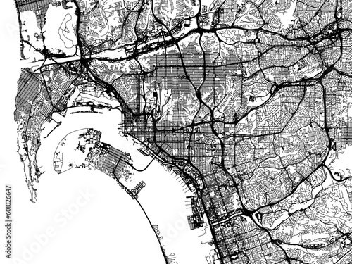 Vector road map of the city of  San Diego California in the United States of America on a white background.