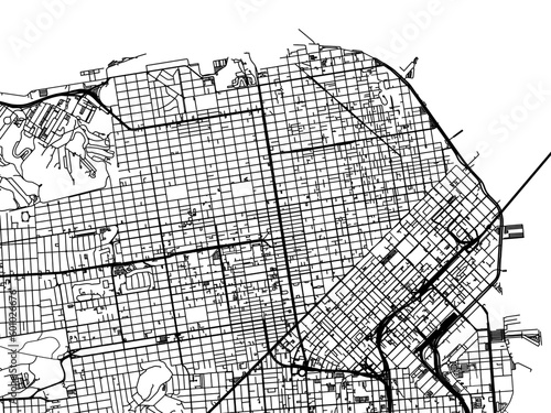 Vector road map of the city of San Francisco Center California in the United States of America on a white background.