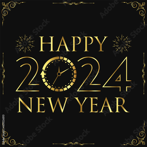 Happy new year 2024 with 3D gold color design template. 2024 new year celebration.