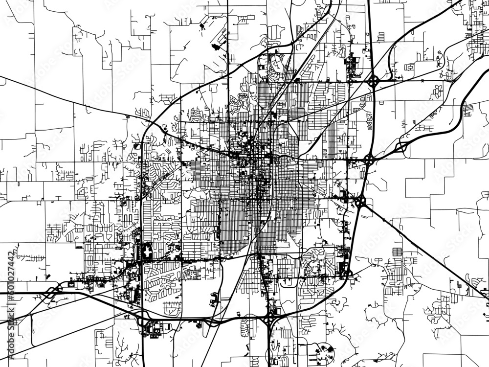 Naklejka premium Vector road map of the city of Springfield Illinois in the United States of America on a white background.
