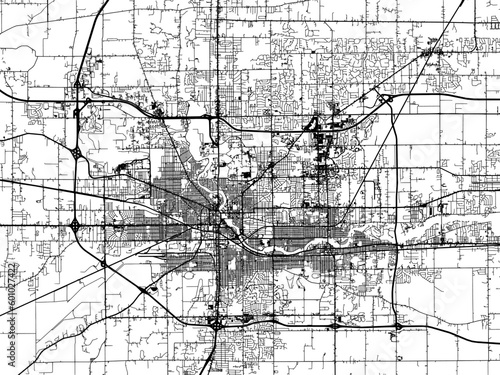 Vector road map of the city of  South Bend Indiana in the United States of America on a white background.
