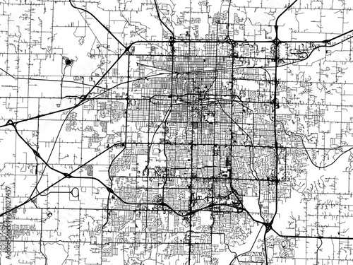 Vector road map of the city of  Springfield Missouri in the United States of America on a white background.