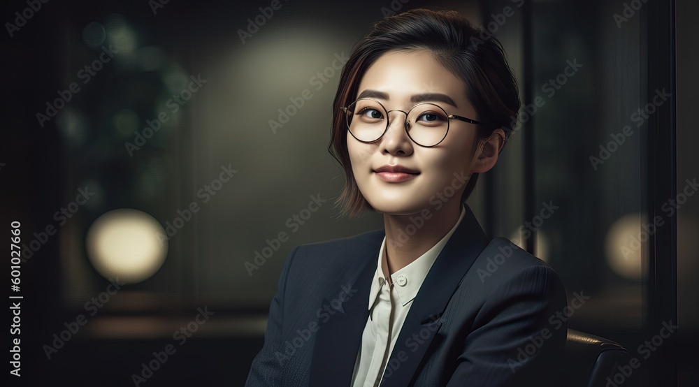 A fictional person. Confident Korean Businesswoman in Office A fictional person. Confident Korean Businesswoman in Office