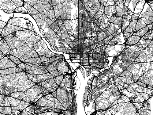 Vector road map of the city of  Washington Metro District of Columbia in the United States of America on a white background.