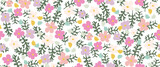 Cute seamless pattern of small colorful flowers. Ditsy floral background. Vector illustration for fashion prints.
