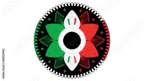 Black mariachi hat with Mexican flag colors in a white background