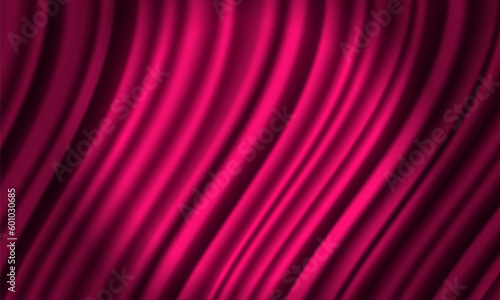 Pink curtain illuminated by spotlight. Closed velvet drapes. Vector illustration.