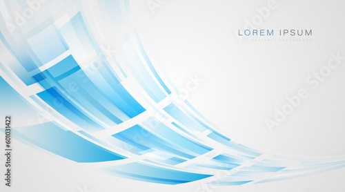 Abstract blue geometric motion on white background. Modern transparent overlay geometric square shape design. Futuristic technology concept. Vector illustration