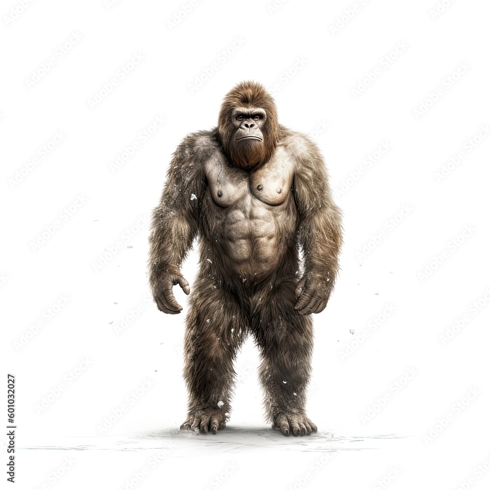 Illustration of an ape standing in front of a white background. Generative AI Illustration of an ape standing in front of a white background. Generative AI