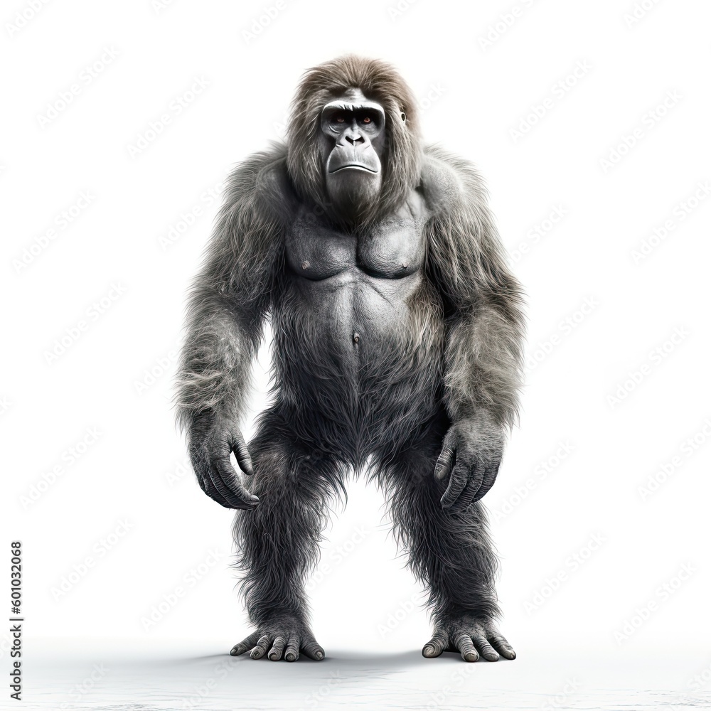 Illustration of an ape standing in front of a white background. Generative AI Illustration of an ape standing in front of a white background. Generative AI