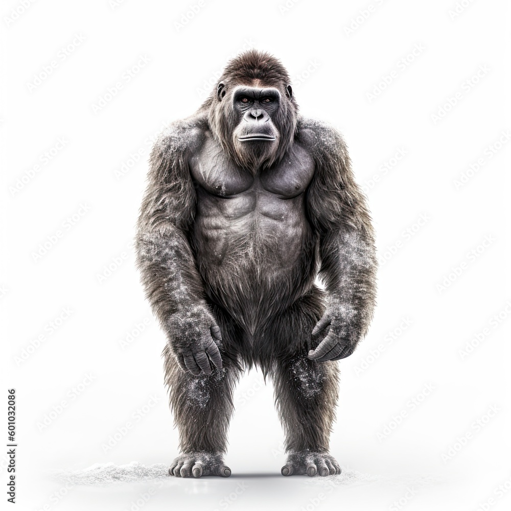Illustration of an ape standing in front of a white background. Generative AI Illustration of an ape standing in front of a white background. Generative AI