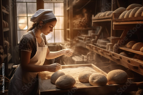 female baker preparing bread (generative ai)