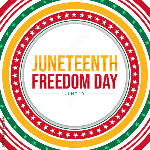 Obraz na plátně Juneteenth Freedom Day celebration background with stars and colorful circles ar