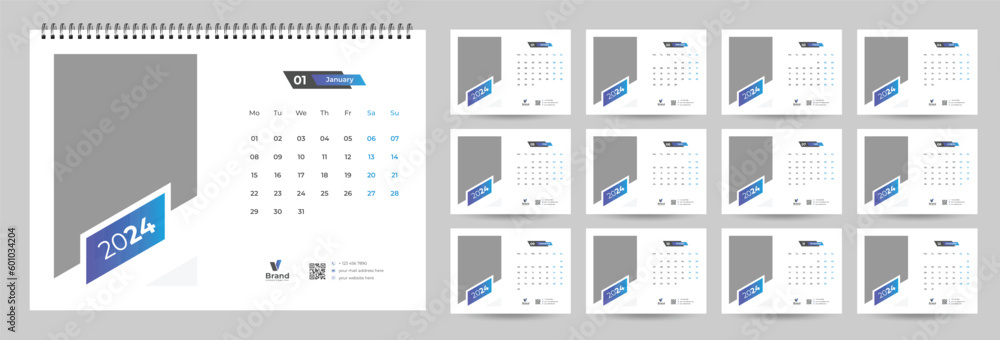 Desk Calendar 2024 template design, Office Calendar 2024 Desk Calendar 2024 template design, Office Calendar 2024