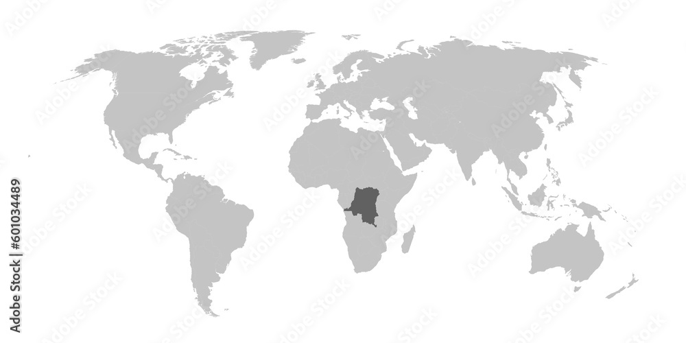 Obraz premium Map of the world with the country of Democratic Republic of the Congo highlighted in grey.